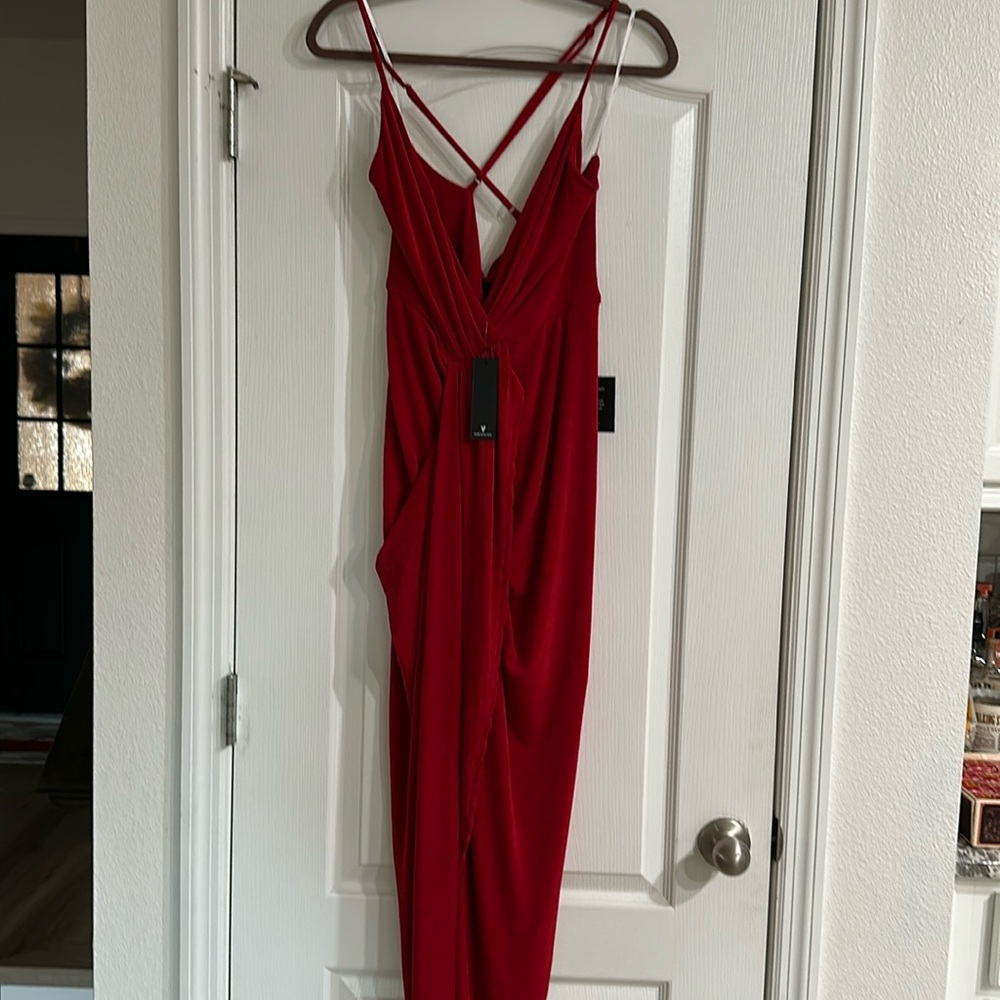 Women's Ruched Wrap Slit Hem Sleeveless Spaghetti Strap Midi Bodycon Dress